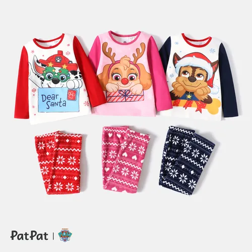 PAW Patrol 2pcs Toddler Boy/Girl Christmas Graphic Long-sleeve Tee and Polar Fleece Pants Pajamas Sleepwear Set