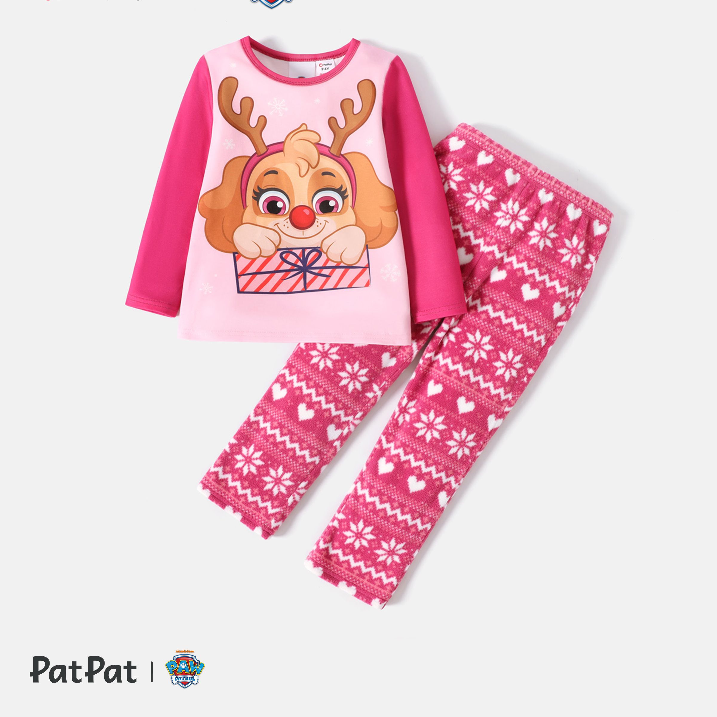 PAW Patrol 2pcs Toddler Boy/Girl Christmas Graphic Long-sleeve Tee and Polar Fleece Pants Pajamas Sl
