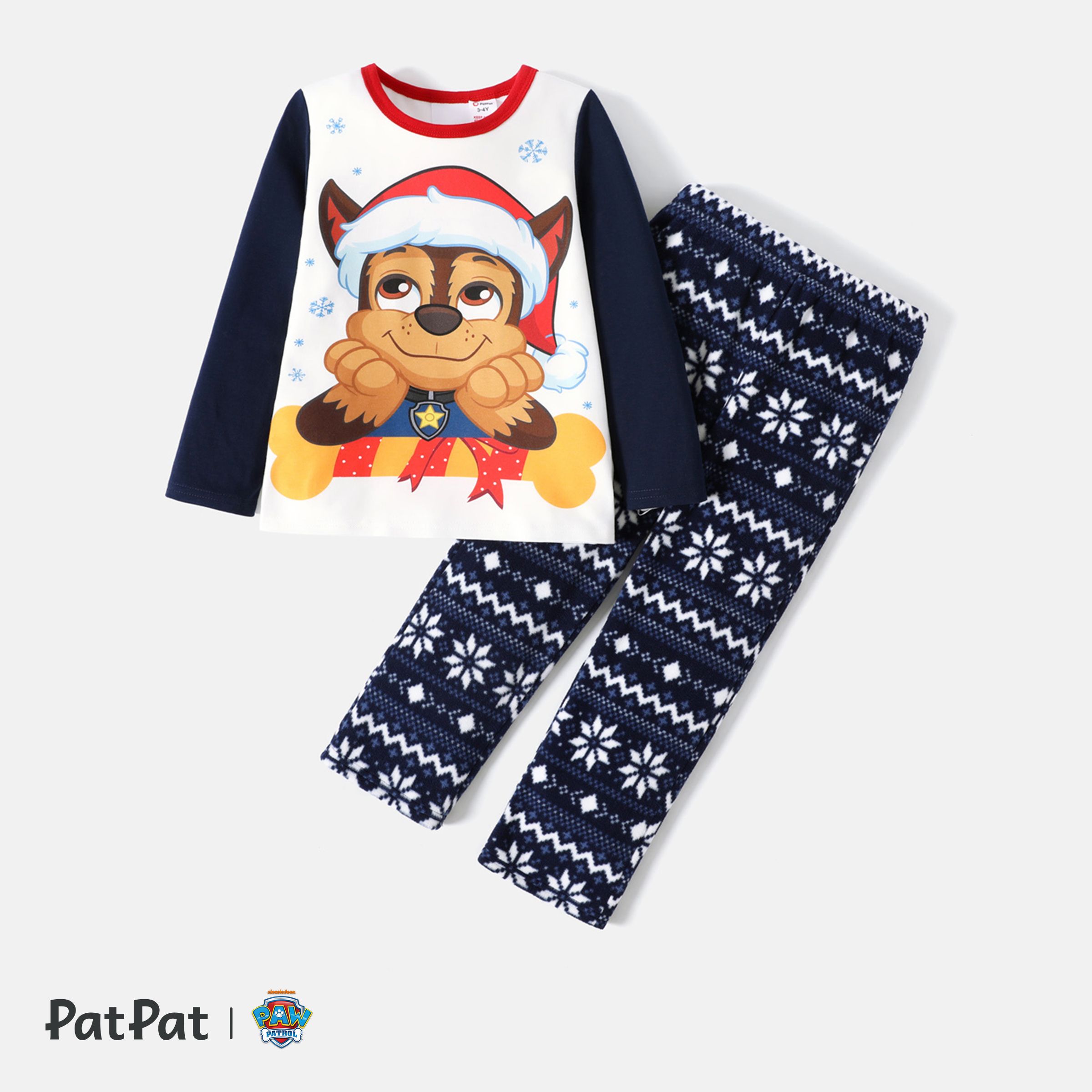 PAW Patrol 2pcs Toddler Boy/Girl Christmas Graphic Long-sleeve Tee And Polar Fleece Pants Pajamas Sleepwear Set