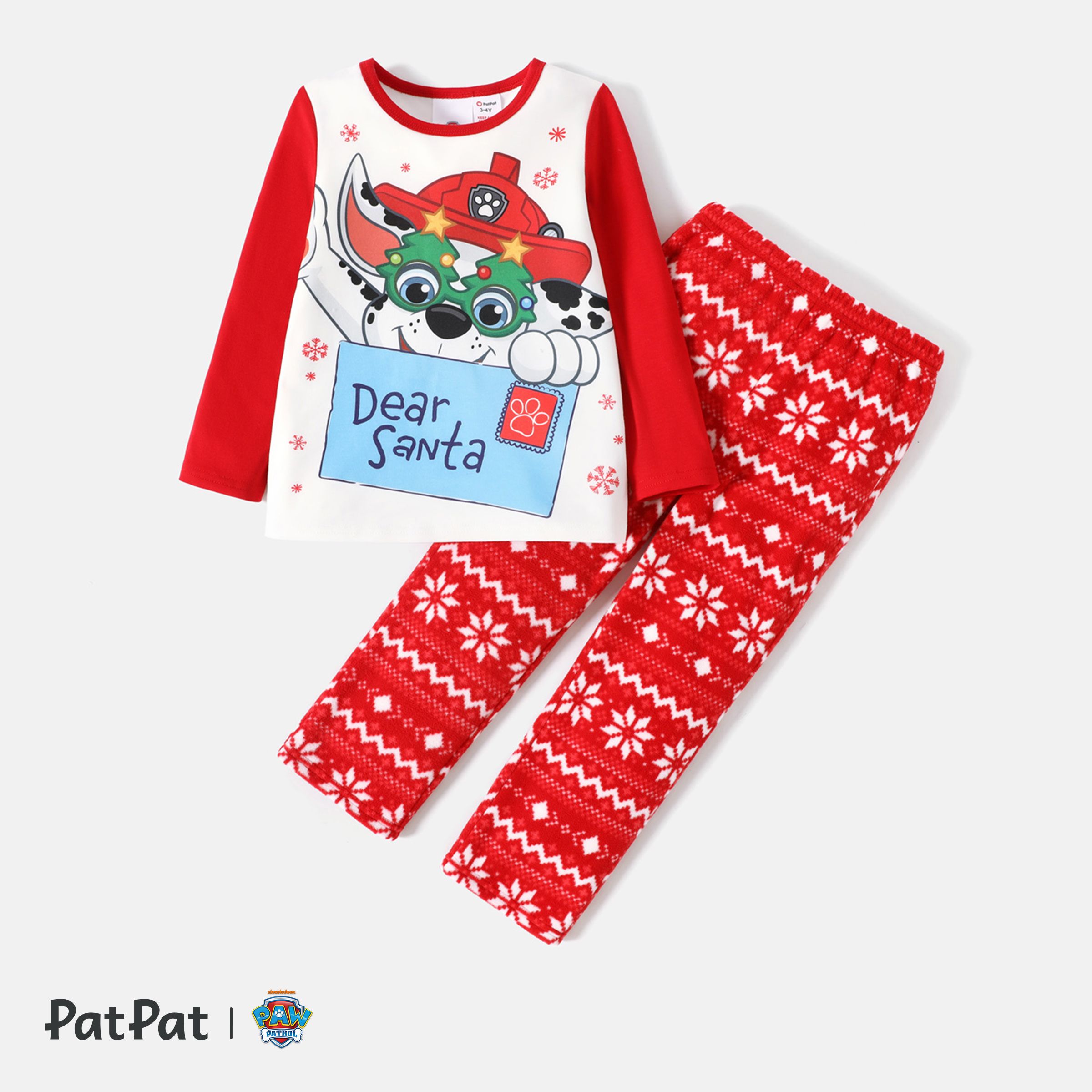 PAW Patrol 2pcs Toddler Boy/Girl Christmas Graphic Long-sleeve Tee And Polar Fleece Pants Pajamas Sleepwear Set