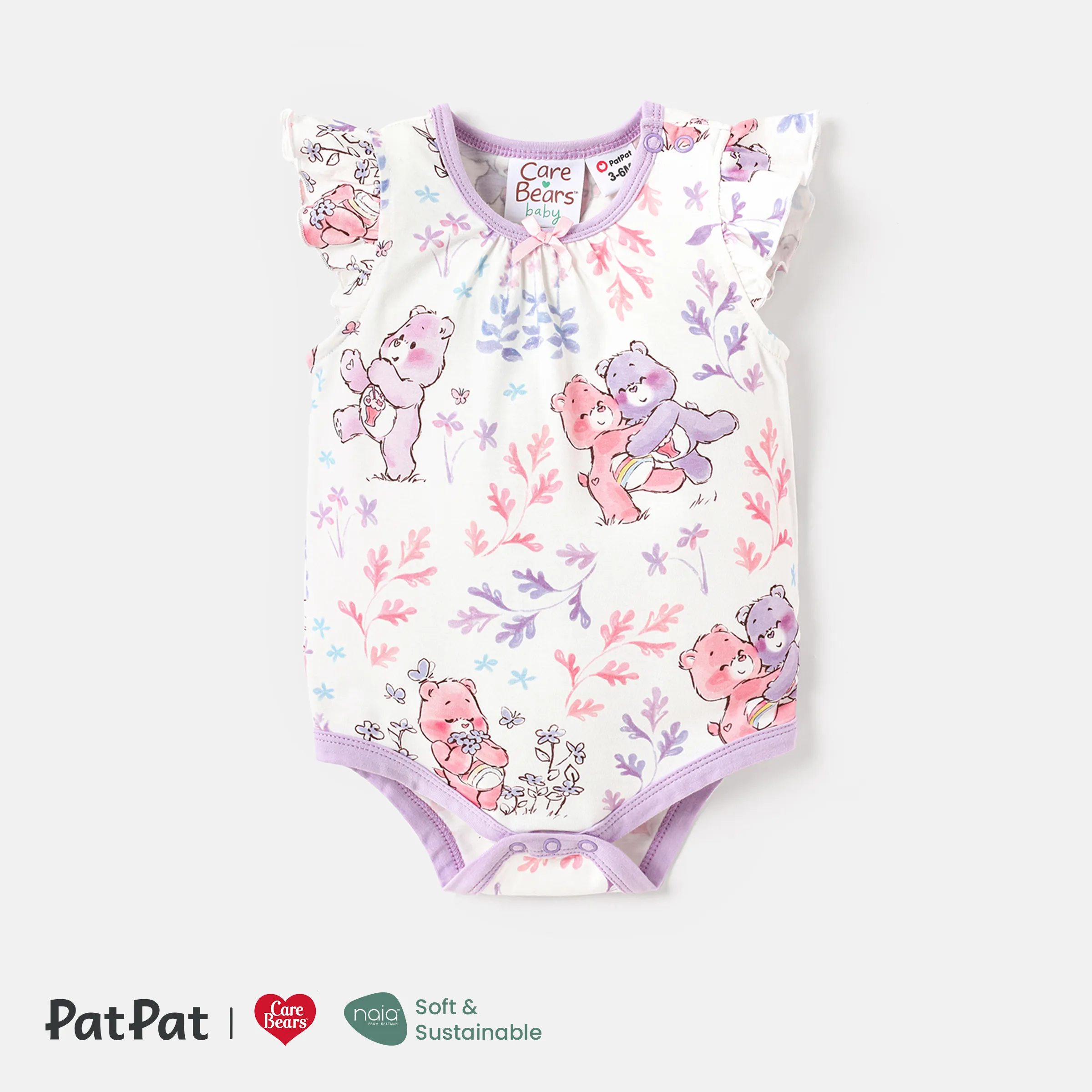 

Care Bears Baby Girl Flutter-sleeve Allover Print Naia™ Romper