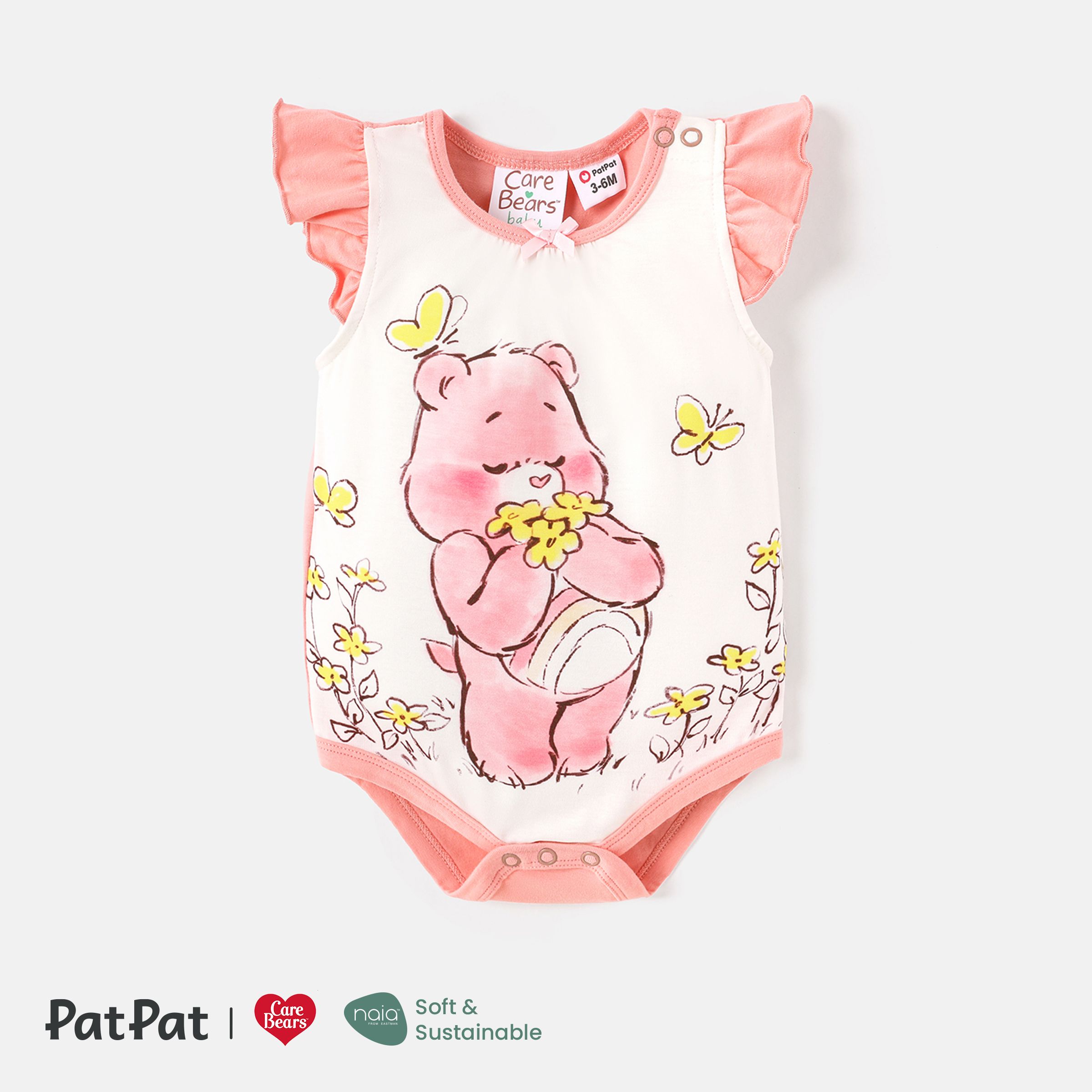 

Care Bears Baby Girl Flutter-sleeve Allover Print Naia™ Romper