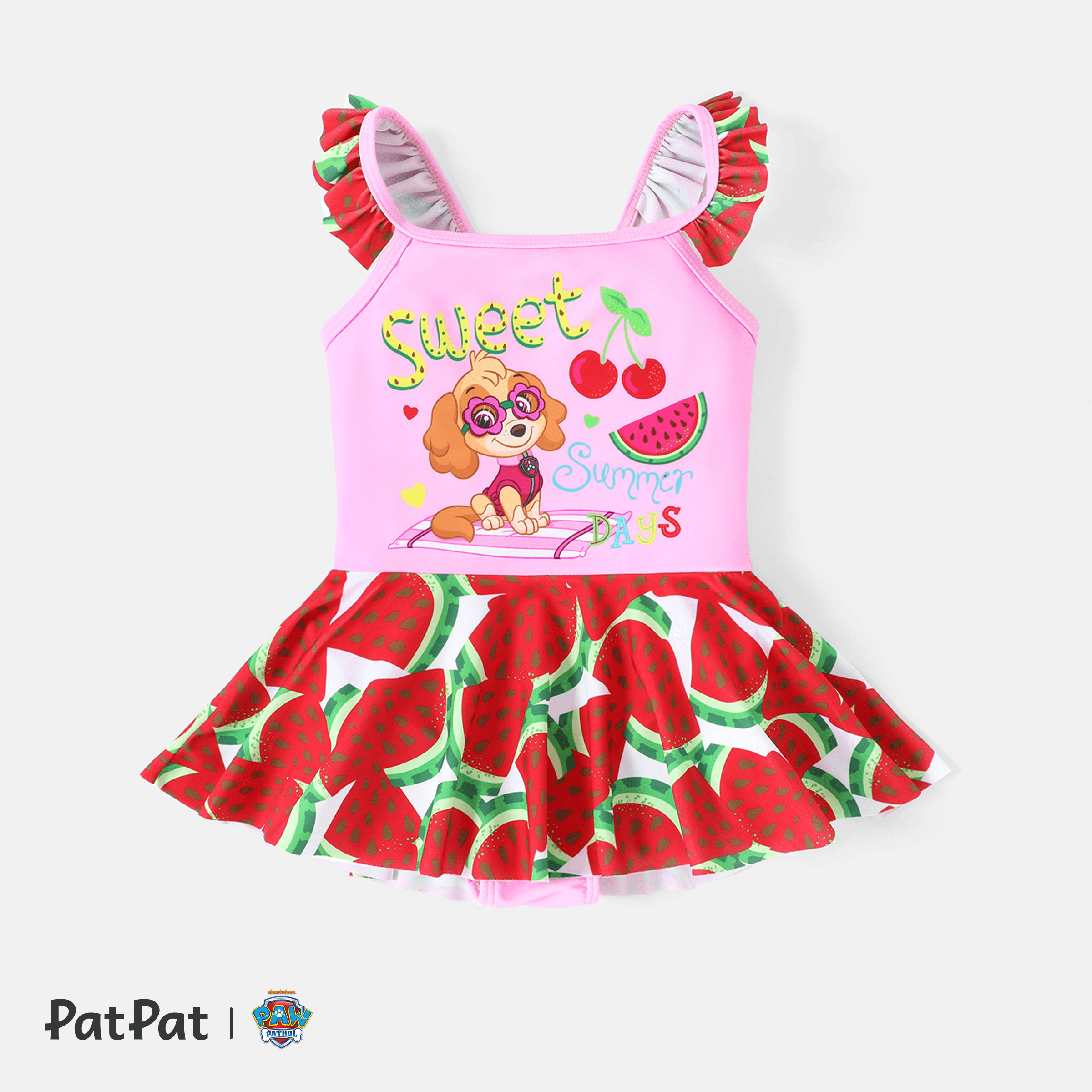 PAW Patrol Toddler Girl Character & Watermelon Print Flutter-sleeve One Piece Swimsuit