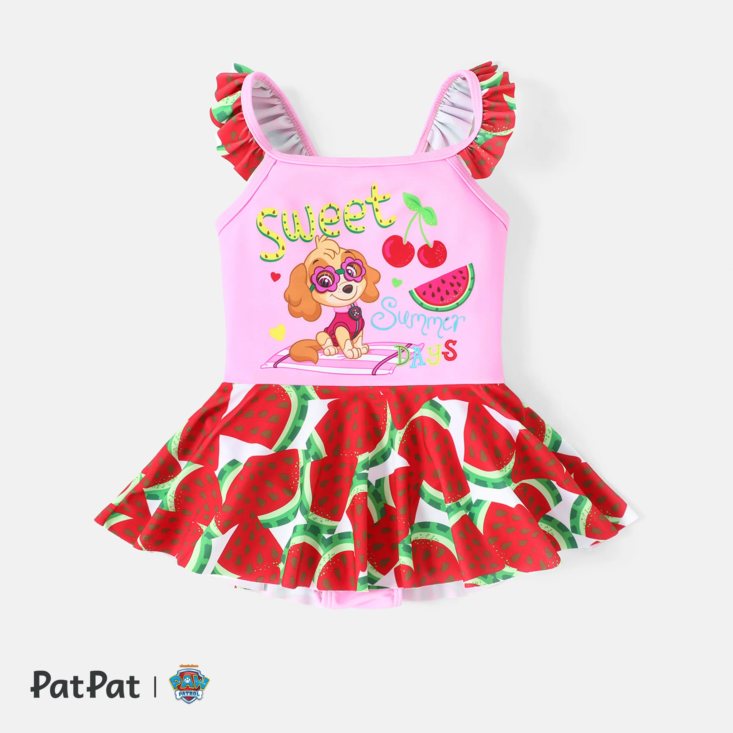 PAW Patrol Toddler Girl Character & Watermelon Print Flutter-sleeve One Piece Maillot De Bain