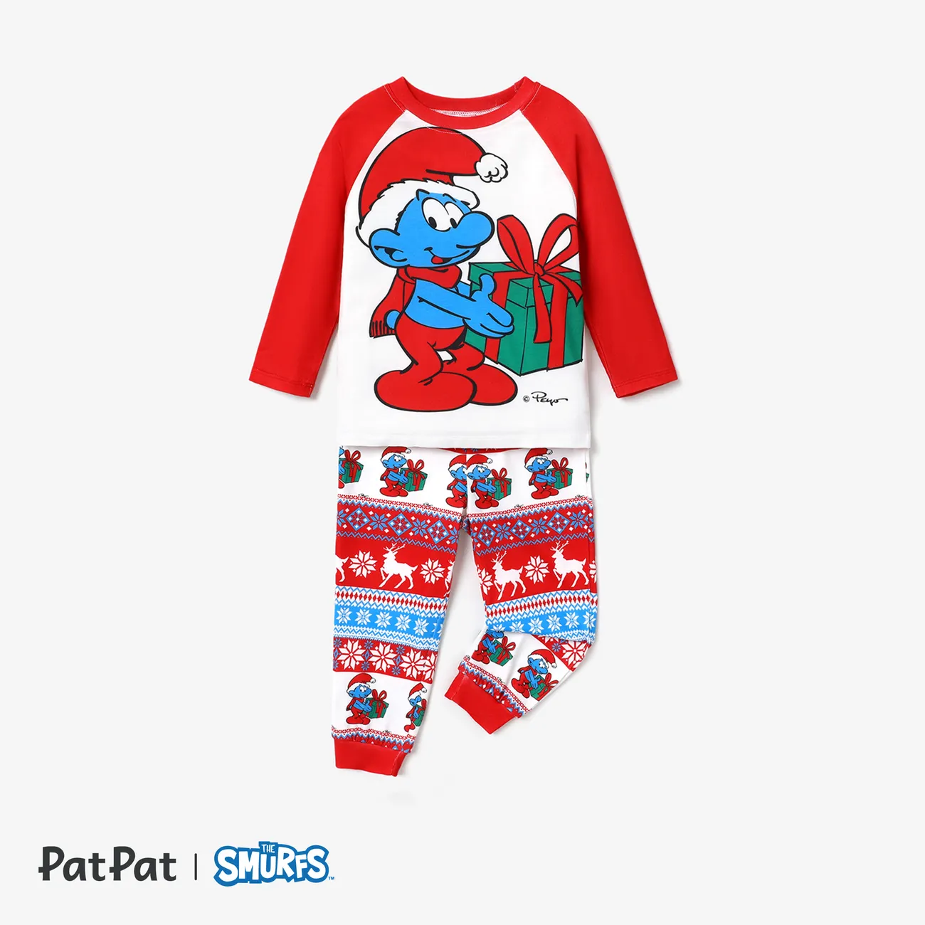 Os Smurfs Natal Look de família Manga comprida Conjuntos de roupa para a família Pijamas (Flame Resistant) Vermelho big image 1