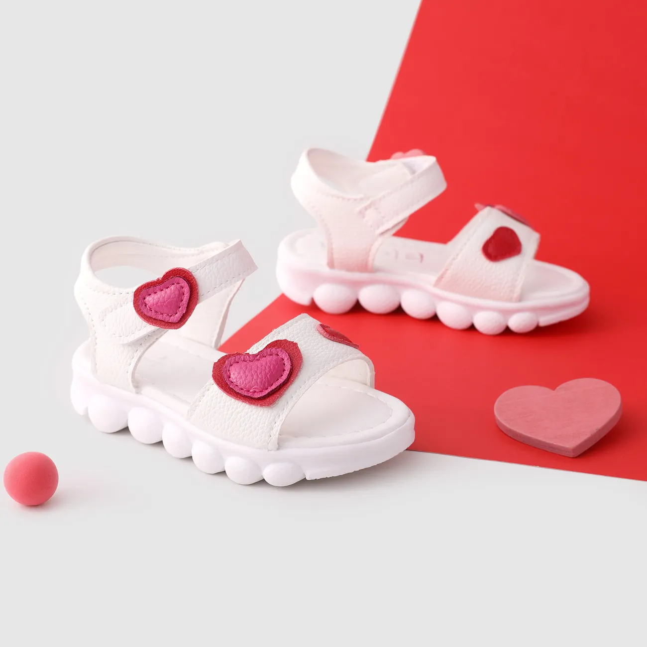 Toddler/Kids Girl Heart-shaped Fabric Stitching Velcro Sandals White big image 1