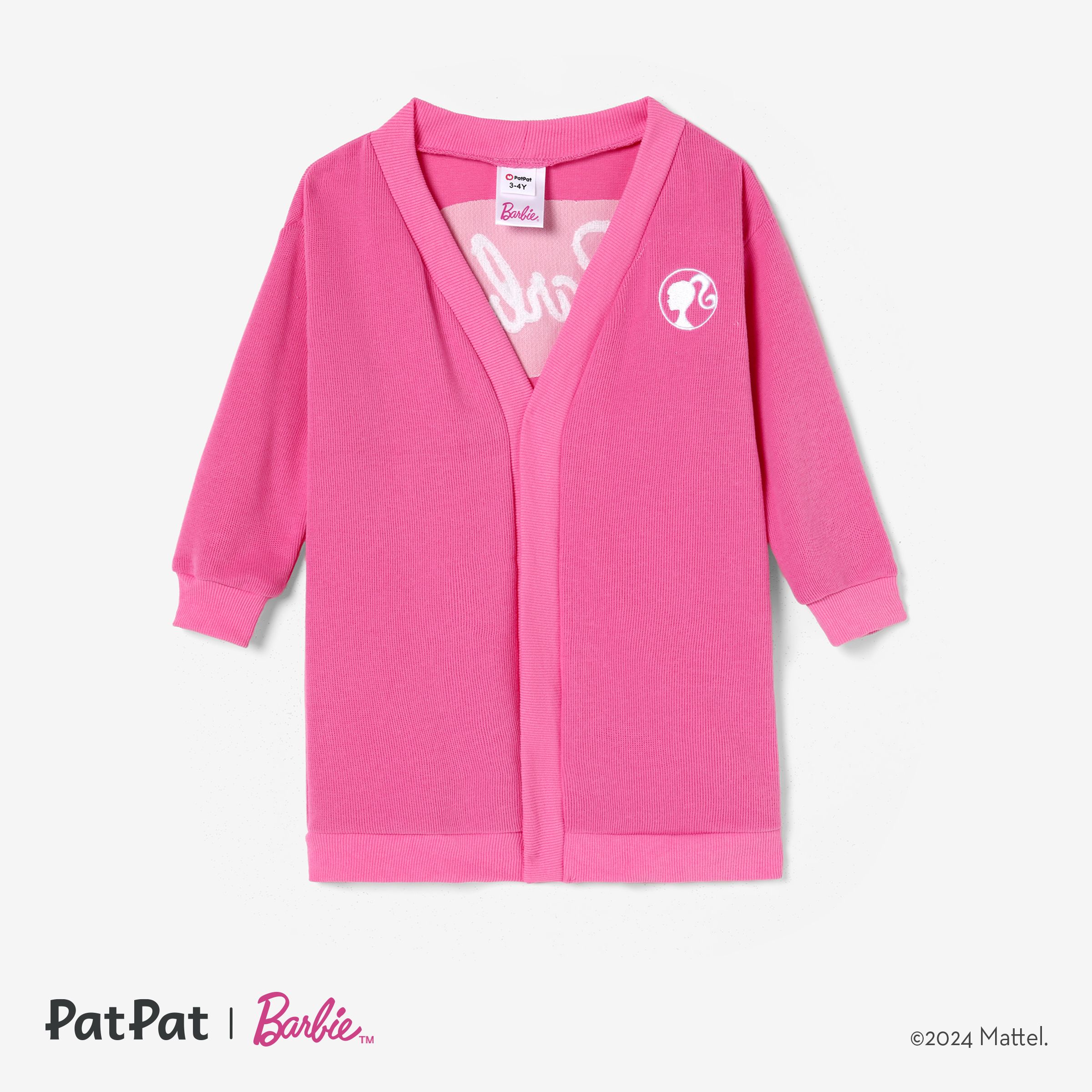 Barbie Mommy And Me Embroidered Logo V-Neck Unbuttoned Cardigan