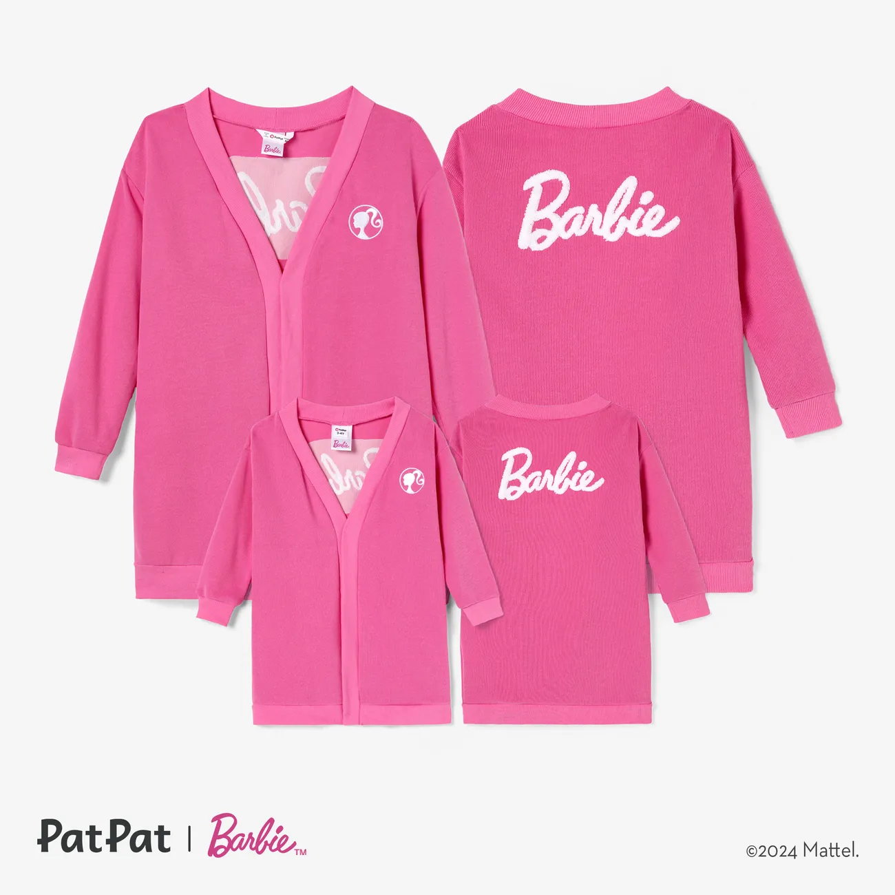 Barbie Mommy and Me Embroidered Logo V-Neck Unbuttoned Cardigan Roseo big image 1