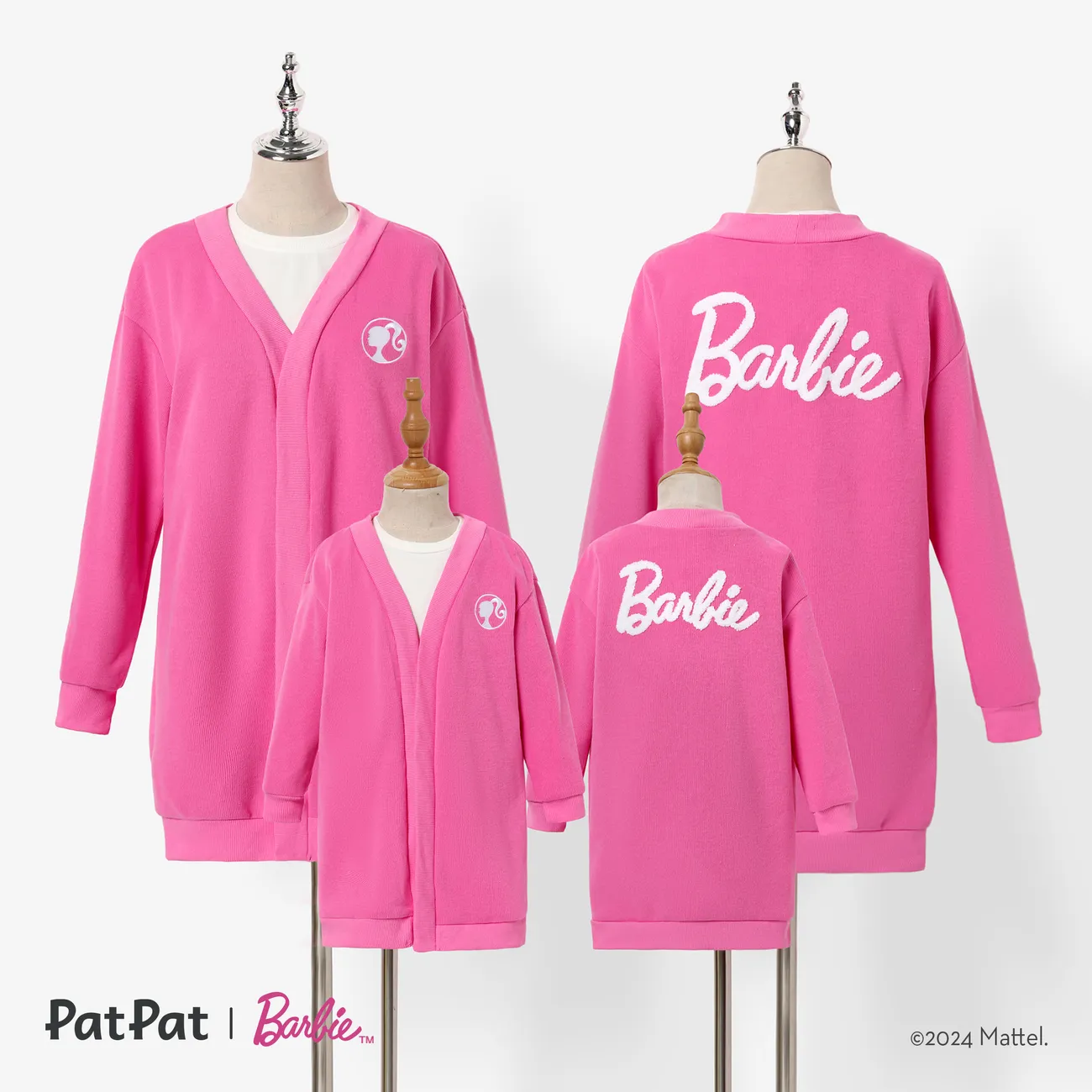 Barbie Mommy and Me Embroidered Logo V-Neck Unbuttoned Cardigan Roseo big image 1
