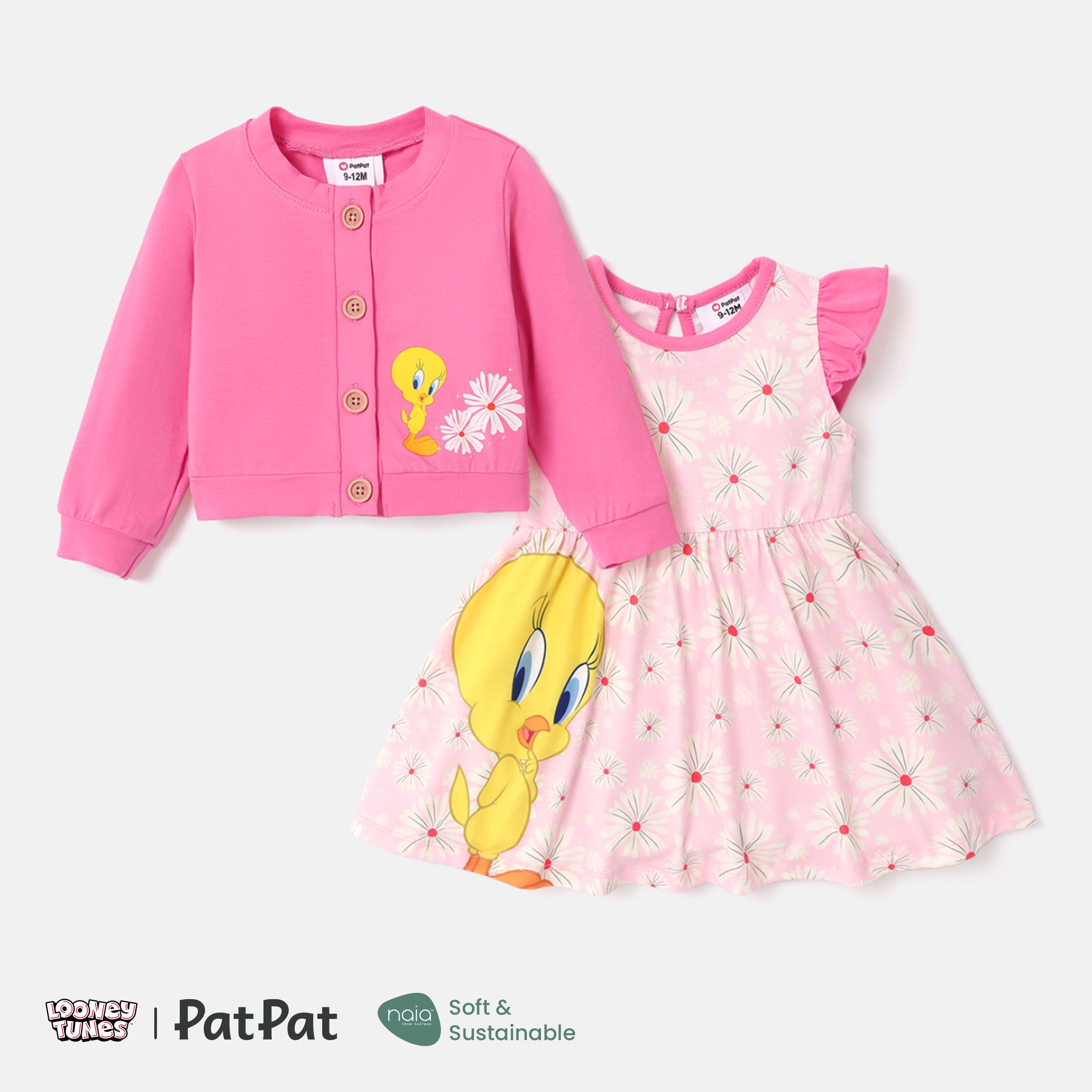 

Looney Tunes Baby Girl 2pcs Naia™ Flutter-sleeve Dress and Button Up Jacket Set