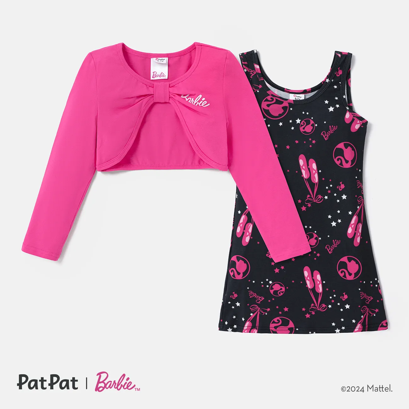 Barbie Kid Girl 2pcs Naia™ Allover Print Tank Dress and Long-sleeve High Low Top Set  PINK-1 big image 1