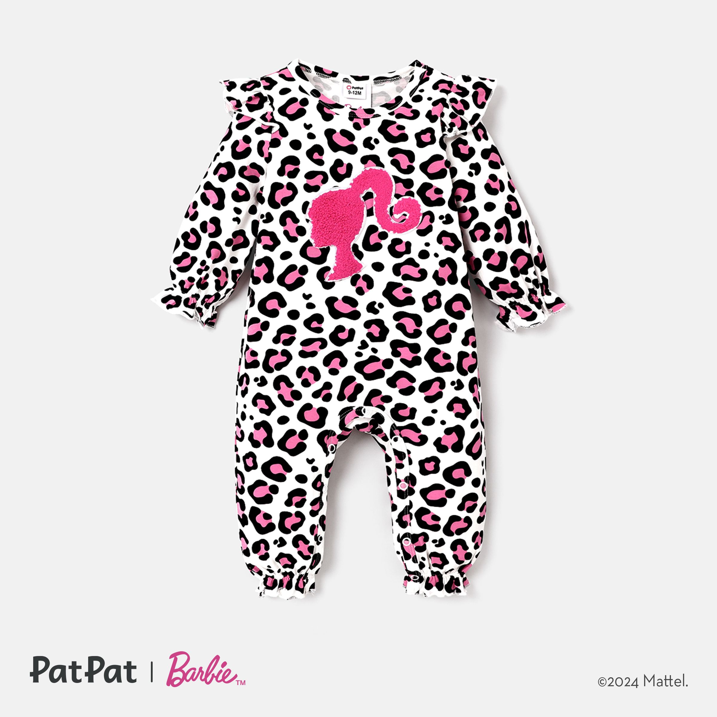 

Barbie Baby Girl Leopard Ruffled Long-sleeve Jumpsuit or Figure Embroidered Fuzzy Vest Jacket