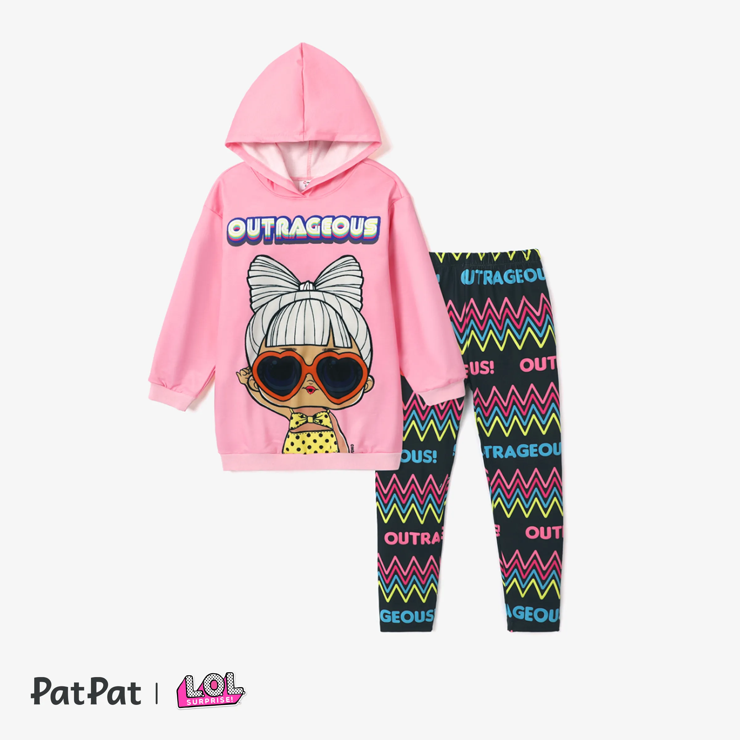 L.O.L. SURPRISE! 2pcs Kid Girl Characters Print Pink Hoodie Sweatshirt And Stripe Leggings Set