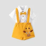 Baby Boy 2pcs Polka Dots Bowknot Shirt and  Giraffe Print Overall Shorts Set/ Giraffe Hat/ Sandals Yellow