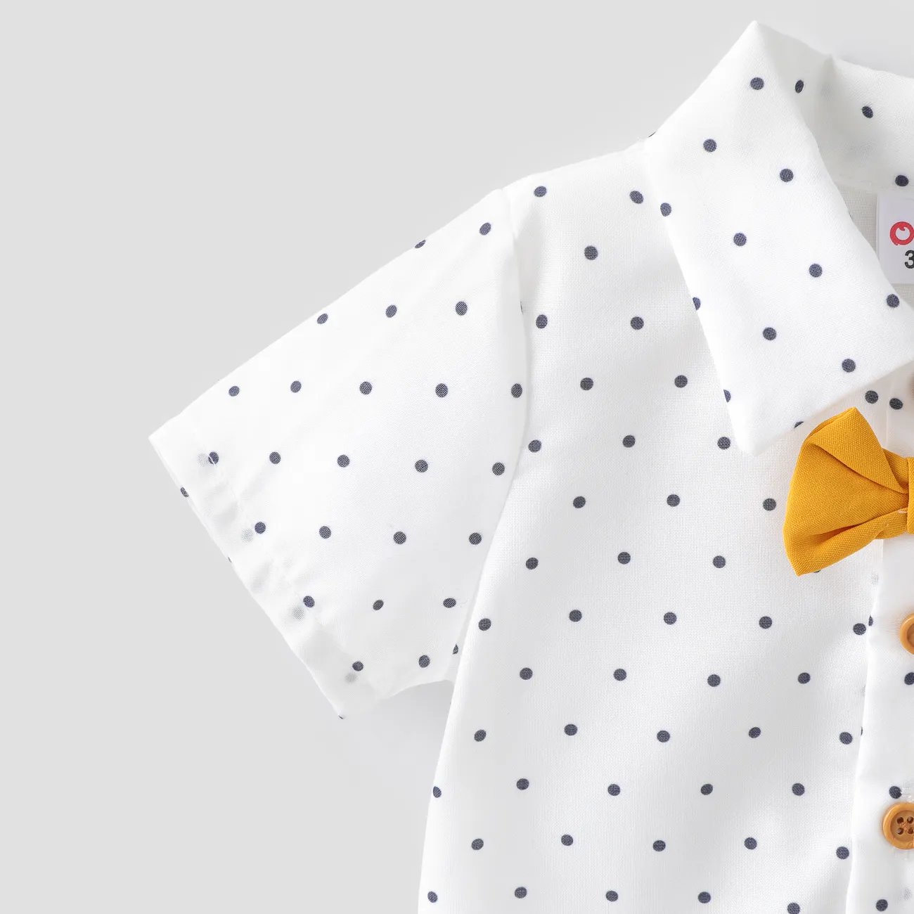 Baby Boy 2pcs Polka Dots Bowknot Shirt and  Giraffe Print Overall Shorts Set/ Giraffe Hat/ Sandals Yellow big image 1