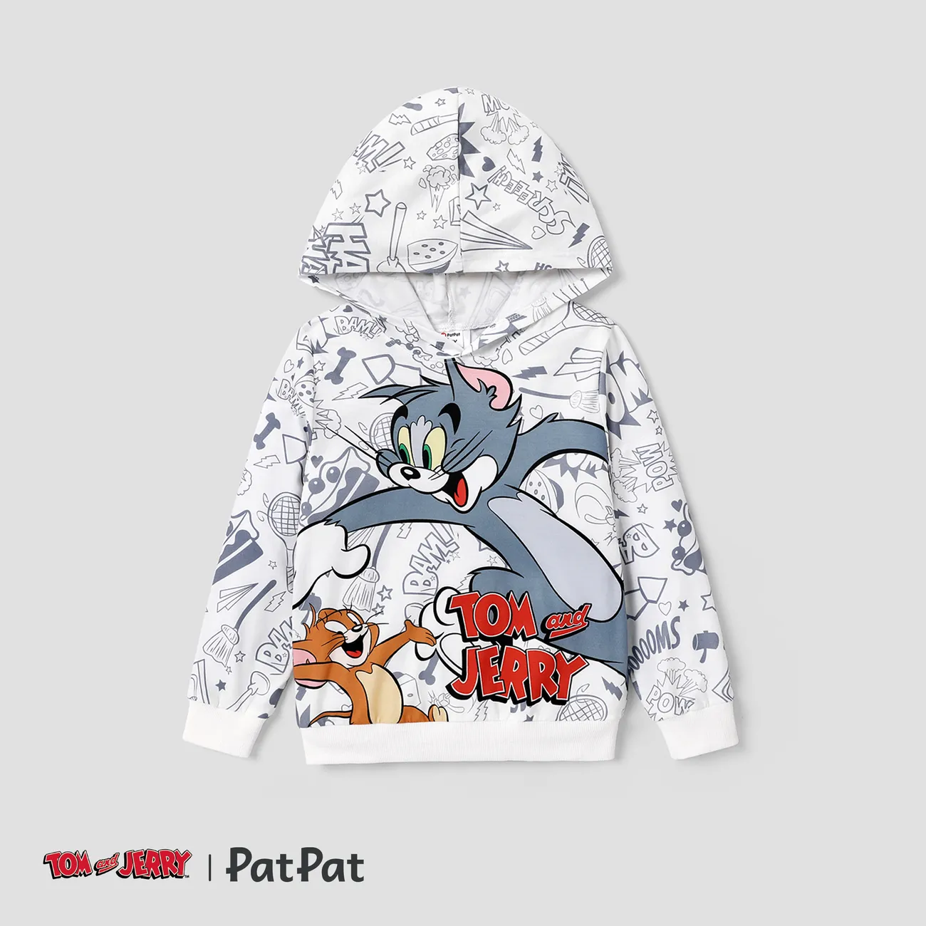 Tom and Jerry Kid Boy Character Print Hooded Sweatshirt White big image 1