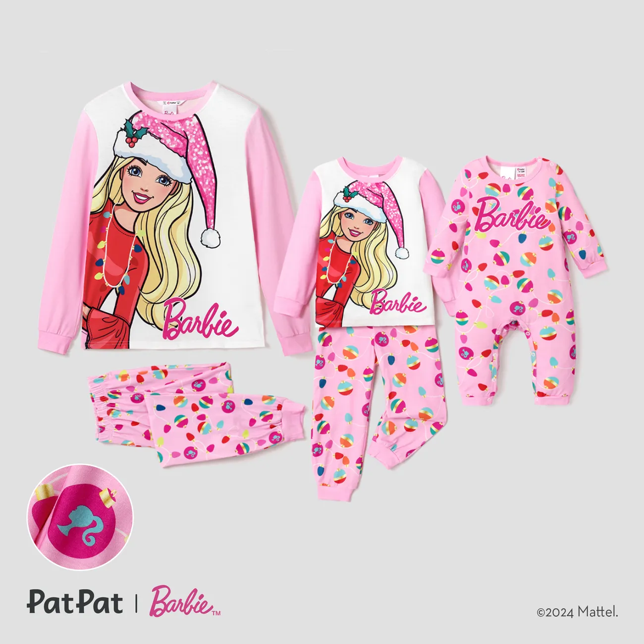 Barbie Mom and Me Christmas Pattern Print Pajamas Sets (Flame Resistant) Pink big image 1