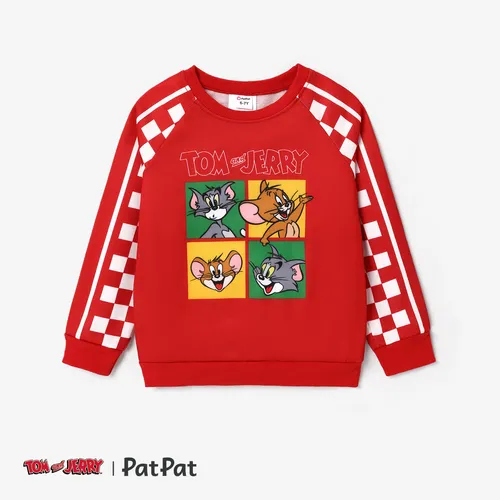 Tom and Jerry Family Boys' Checkerboard Pattern Crew Neck Sweatshirt