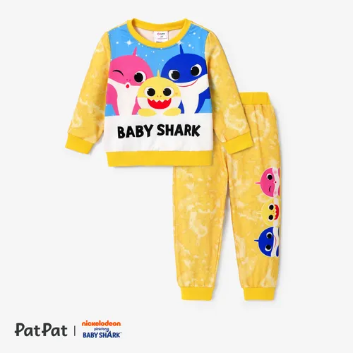 Baby Shark Toddler Boy Shark Face Tie-dye Printed Pattern Casual Top and Pants Set 