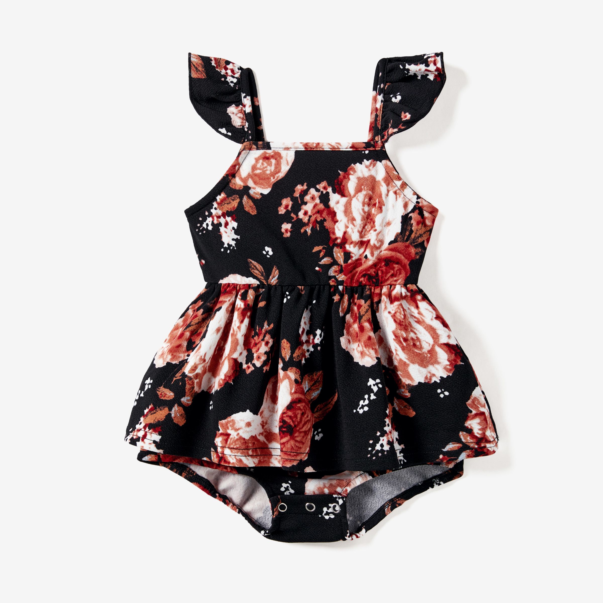 Mommy And Me Floral Large Belted Strap Romper