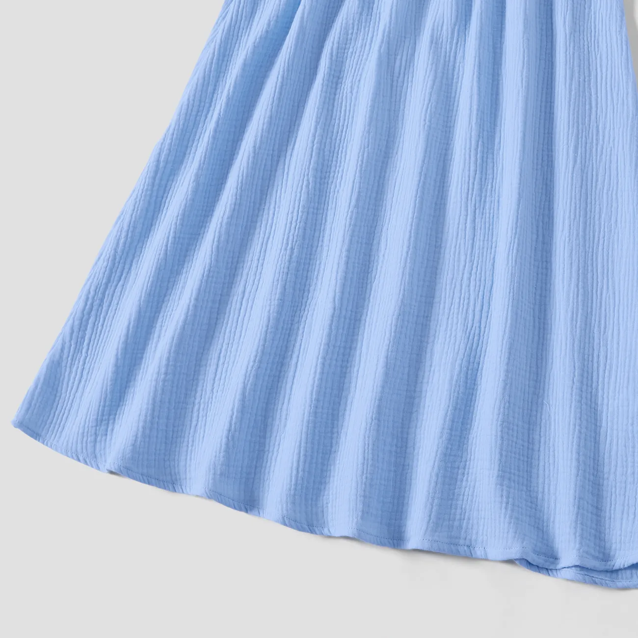 Family Matching Colorblock Polo Shirt and Shirred Cross Front Bodice Off-Shoulder Dress Sets Blue big image 1