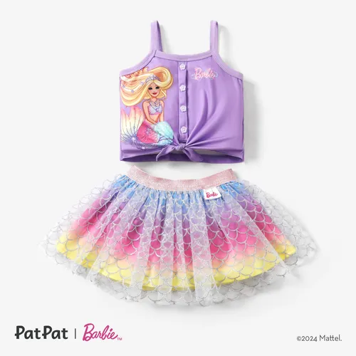 Barbie 2pcs Kleinkind Mädchen Meerjungfrau Regenbogen Mesh Kleid Set

