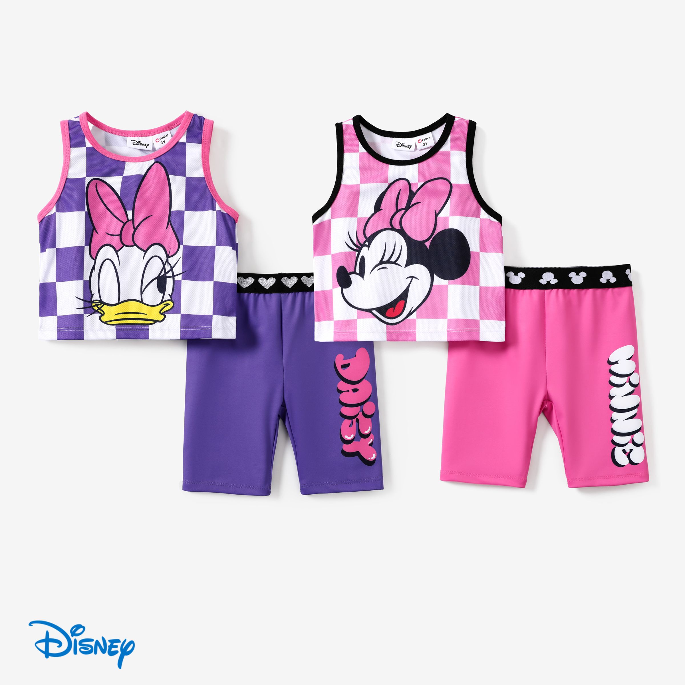 Disney Mickey And Friends 2pcs Toddler/Kid Girl Checkmate Grid Pattern Sporty Vest And Leggings Set