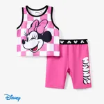 Disney Mickey and Friends 2pcs Toddler/Kid Girl Checkmate Grid pattern Sporty Vest and Leggings Set Roseo