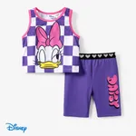 Disney Mickey and Friends 2pcs Toddler/Kid Girl Checkmate Grid pattern Sporty Vest and Leggings Set Purple