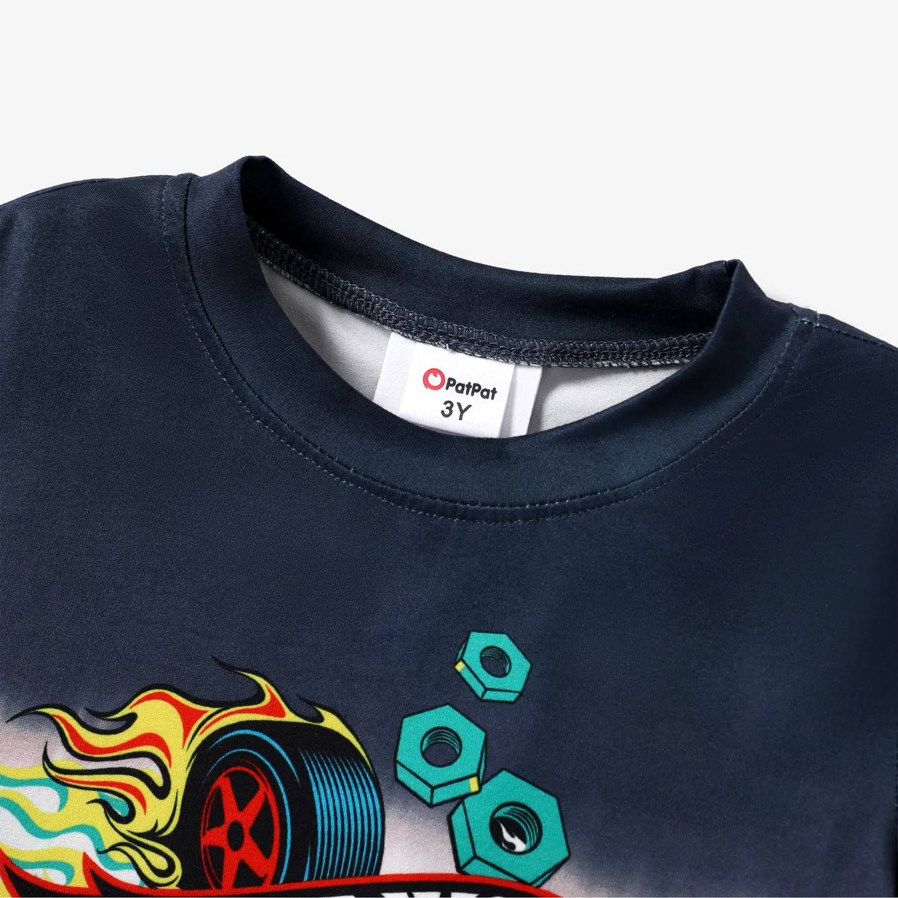 風火輪 1 件裝幼兒/兒童男孩火焰輪胎徽標 T 恤/牛仔短褲 綠色 big image 1