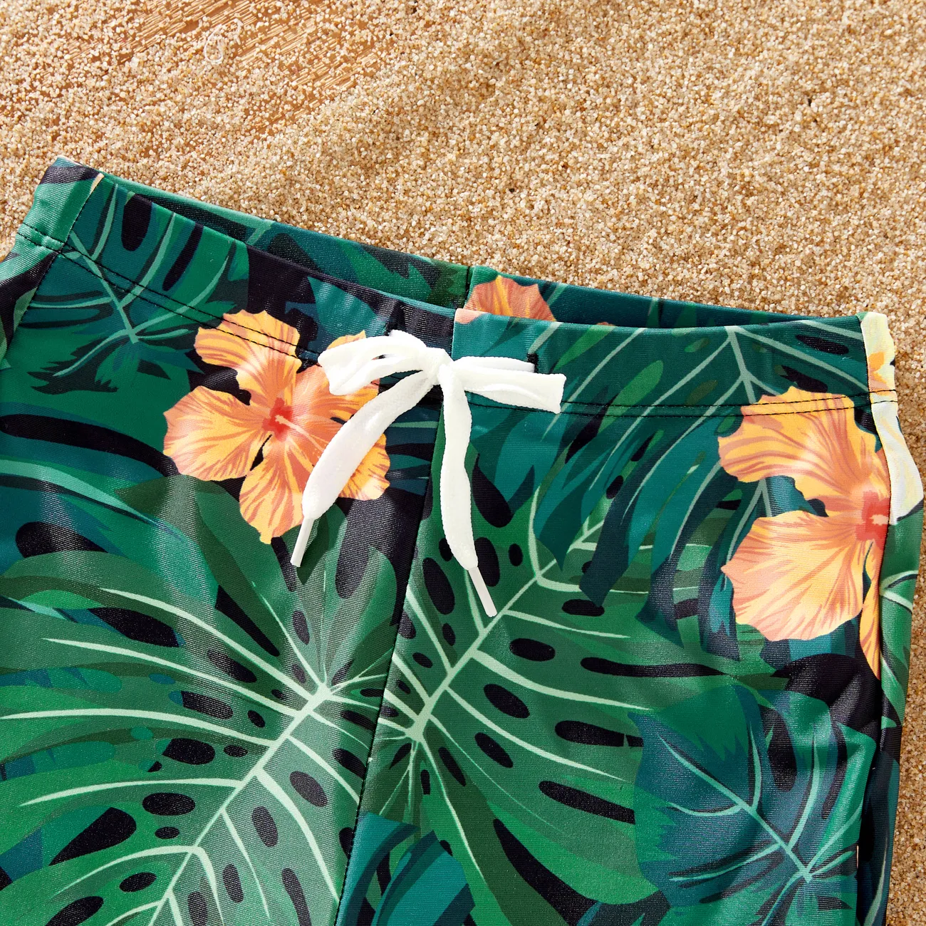 Family Matching Floral Drawstring Swim Trunks or Scalloped Trim Two-Piece Strap Swimsuit Orange big image 1