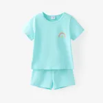 Toddler Boy/Girl 2pcs Rainbow Print Tee and Shorts Set Green