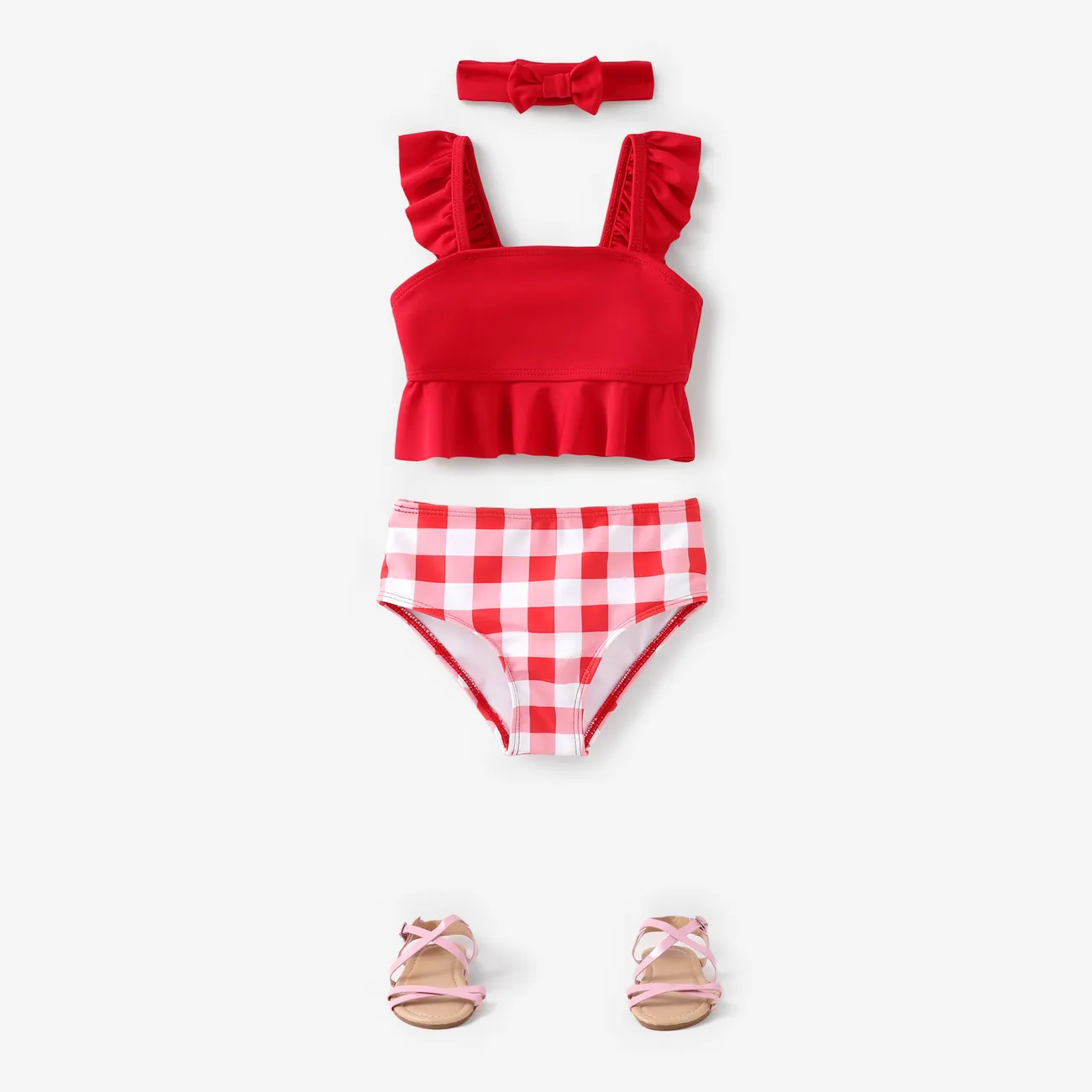 3 Stück Kleinkinder Mädchen Lässig Badeanzüge rot big image 1