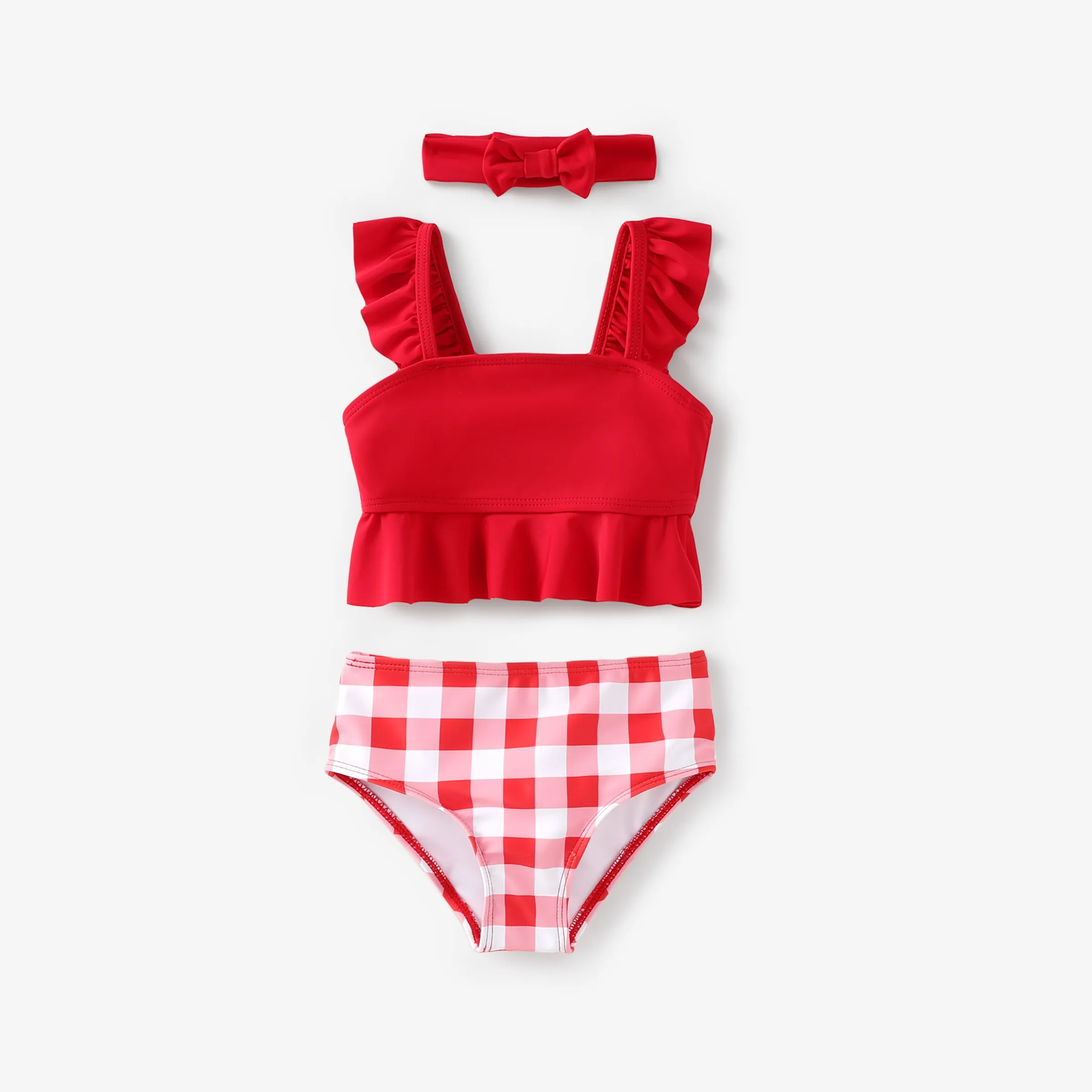 

Toddler Girl 3pcs Ruffled Top and Shorts and Headband Swimsuits Set