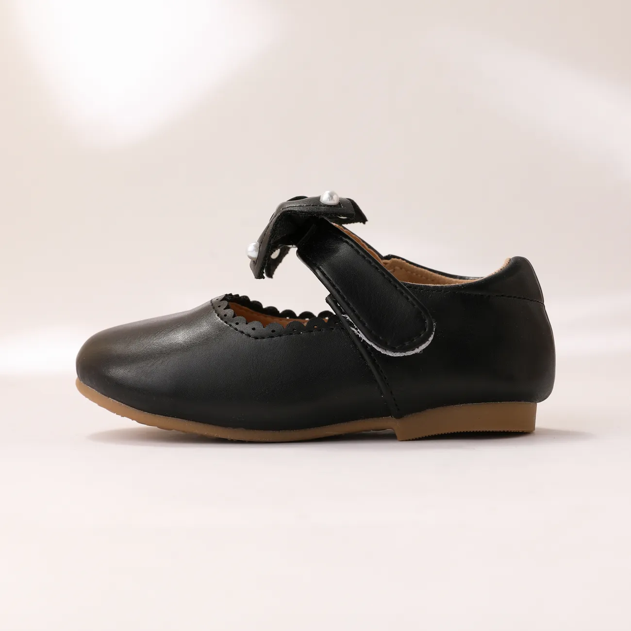Toddler/Kids Elegant 3D Bowtie PU Lace Trim Leather Shoes Black big image 1