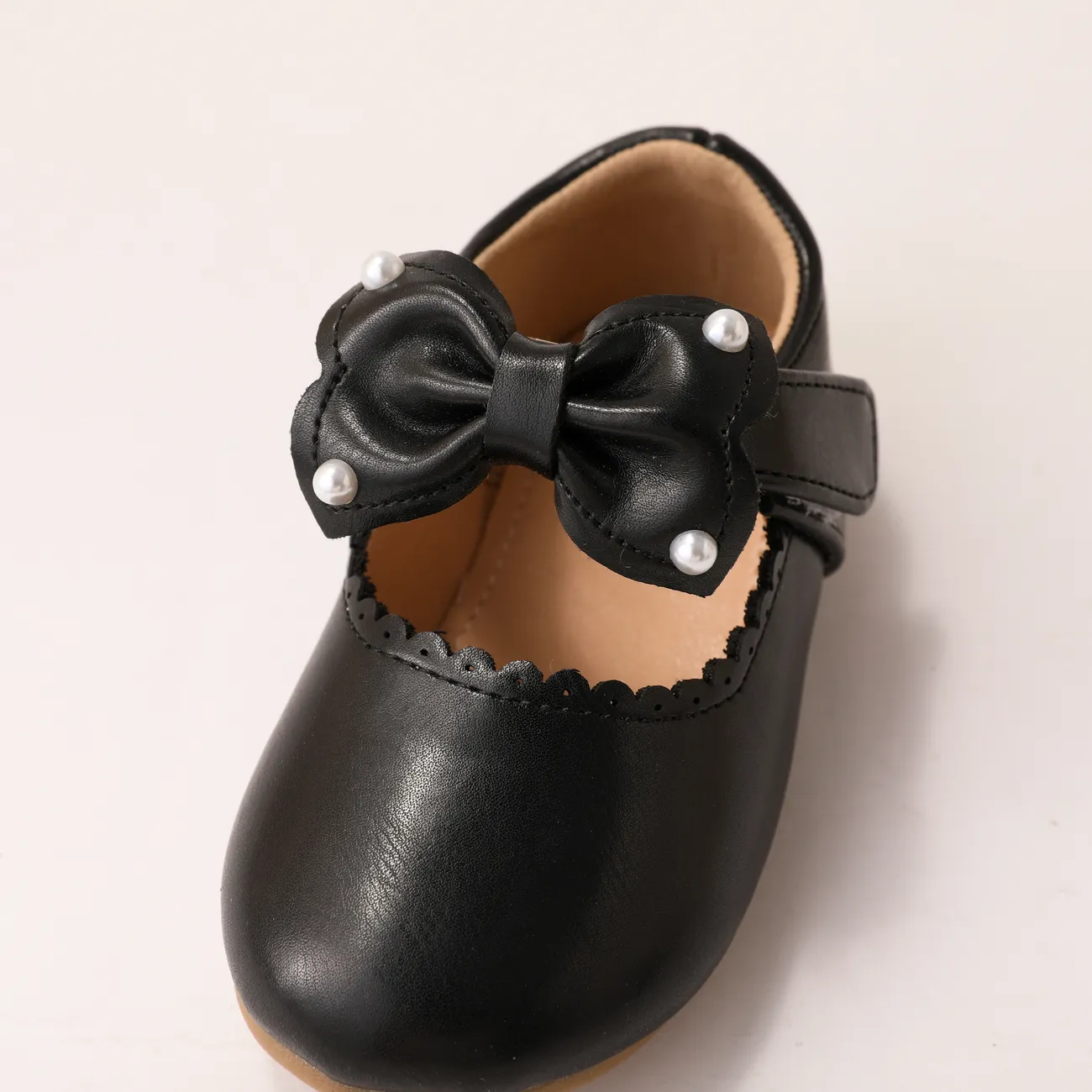 Toddler/Kids Elegant 3D Bowtie PU Lace Trim Leather Shoes Black big image 1