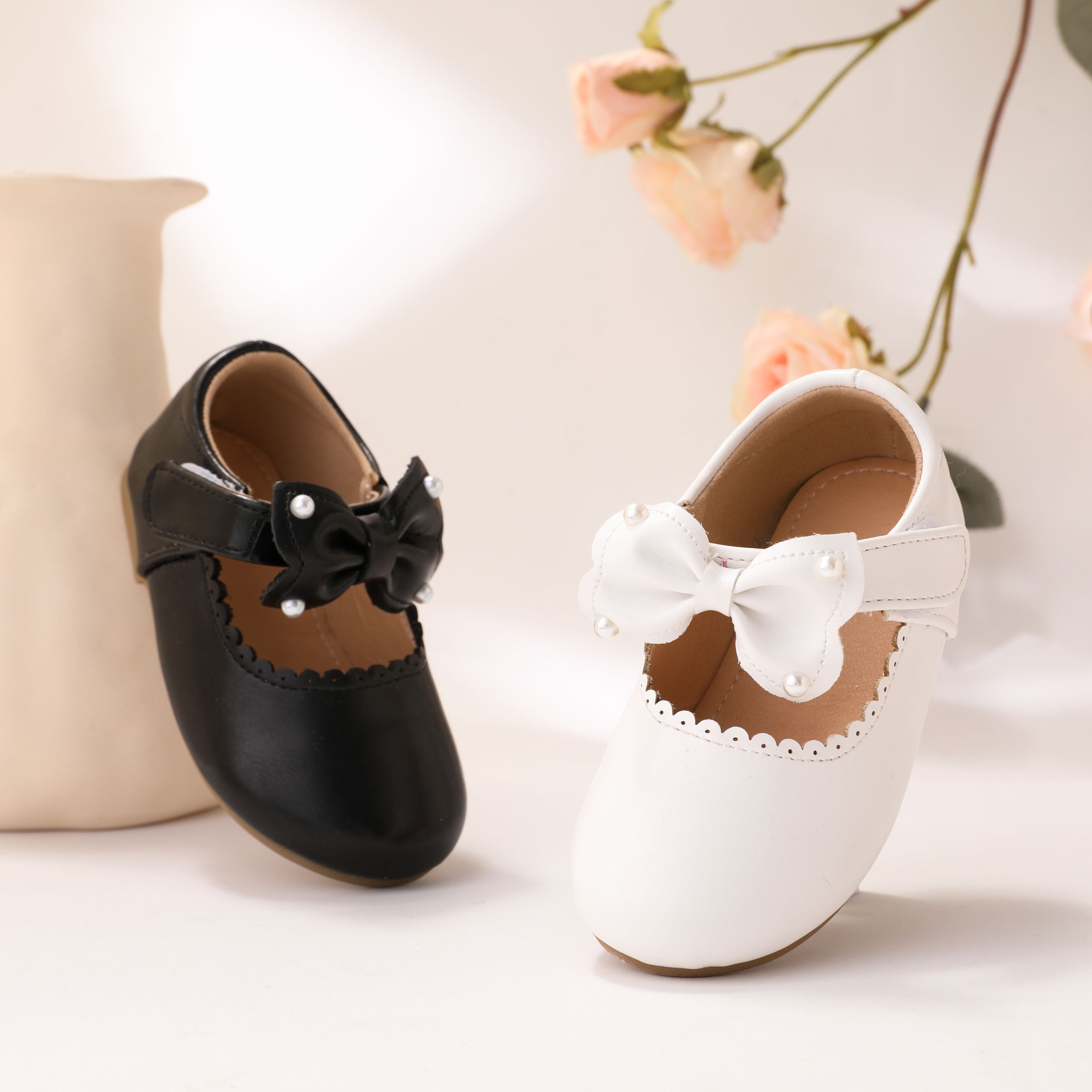 

Toddler/Kids Elegant 3D Bowtie PU Lace Trim Leather Shoes