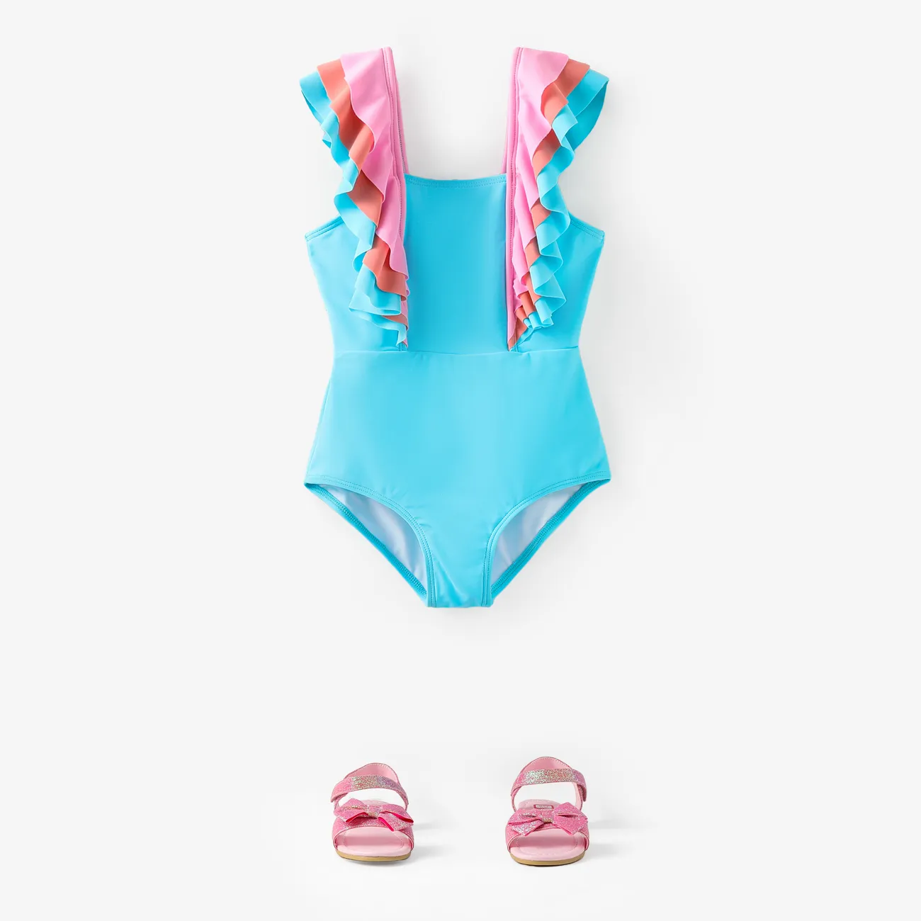 Kid Girl Ruffled One-Piece Swimsuit Blue big image 1