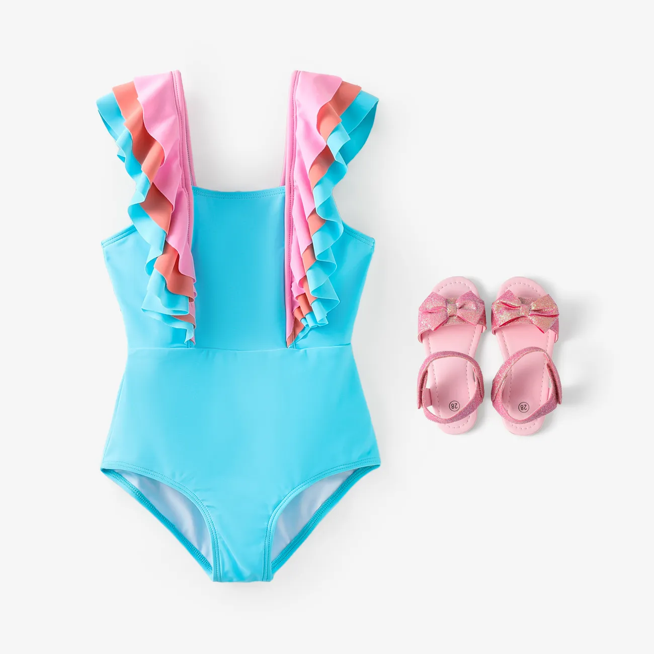 Kid Girl Ruffled One-Piece Swimsuit Blue big image 1
