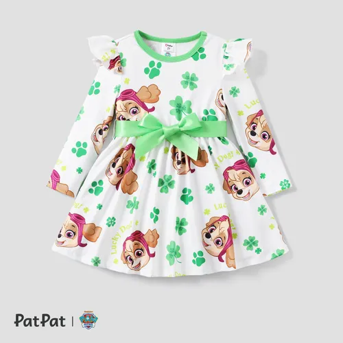 PAW Patrol 1pc Saint Patrick's Day  Toddler Girl Ruffle Bow Cute Character Print Dress
