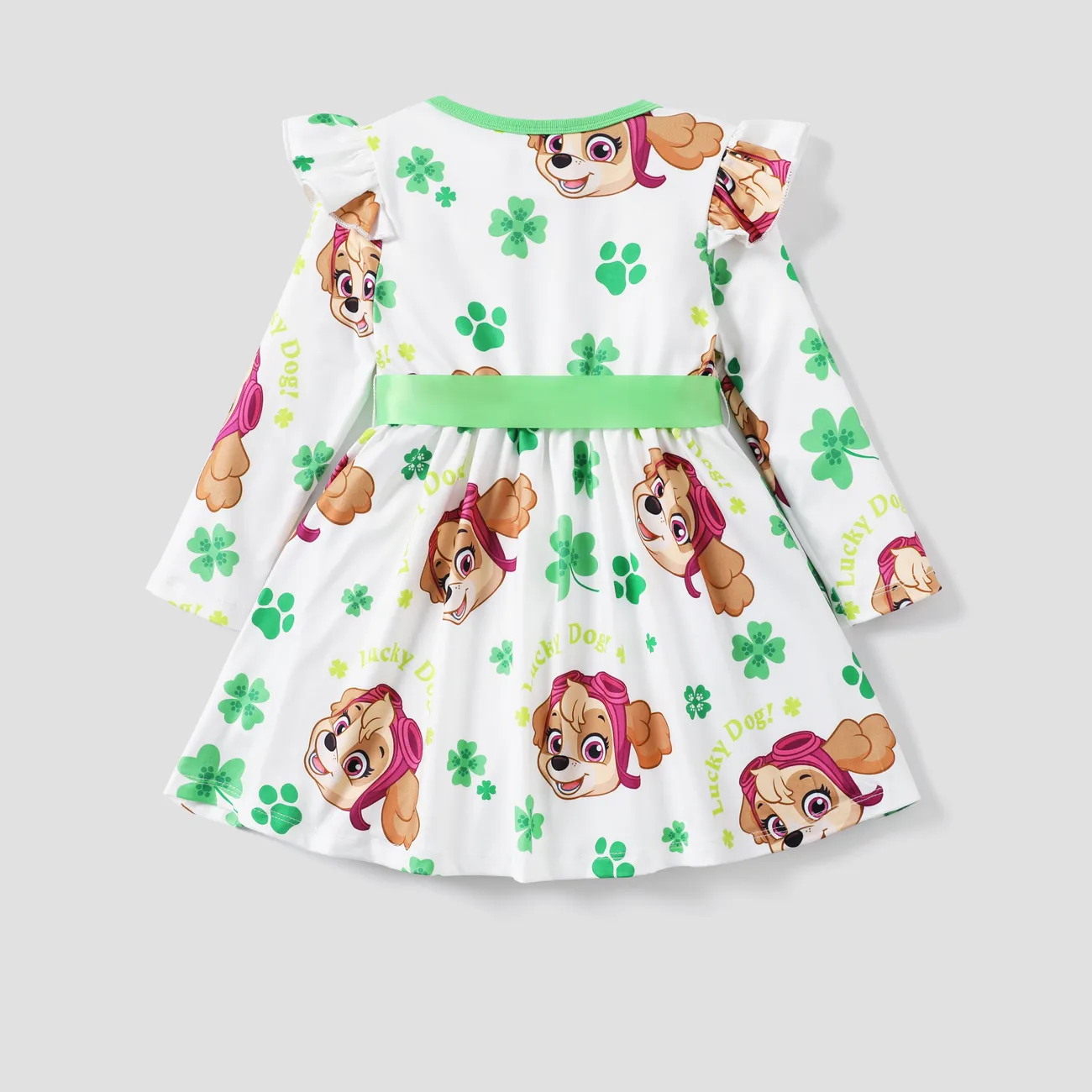 PAW Patrol 1pc Saint Patrick's Day  Toddler Girl Ruffle Bow Cute Character Print Dress
 SpringGreen big image 1