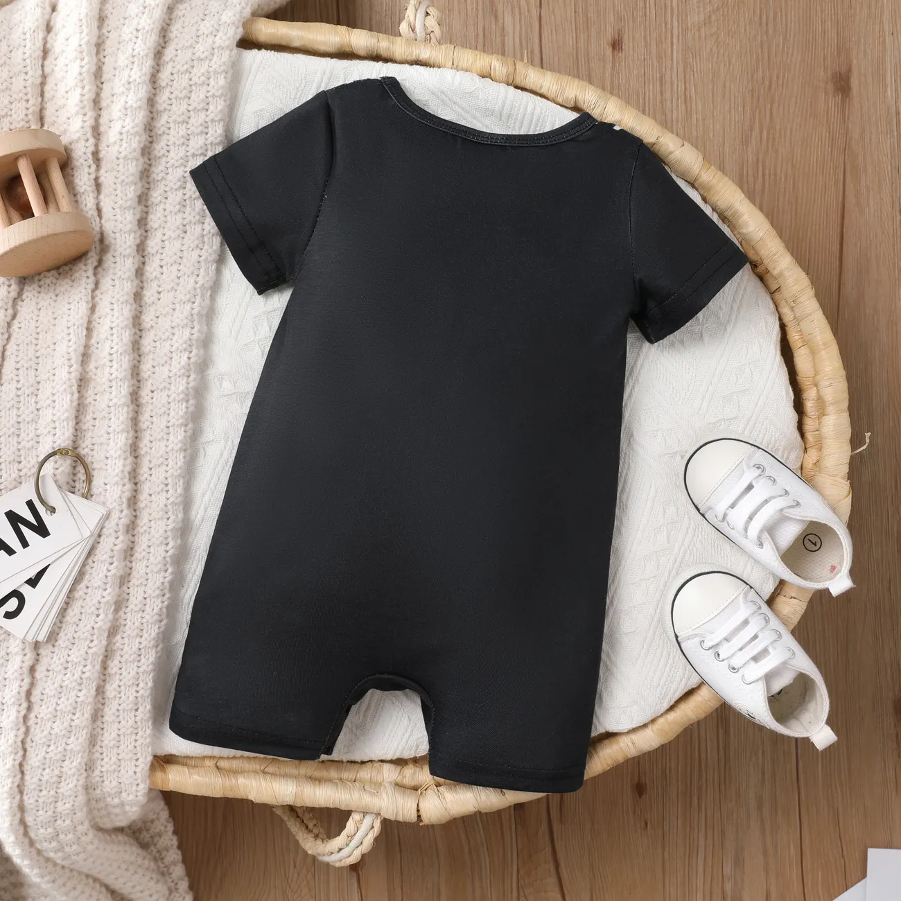 Baby Boy's Printed Short-Sleeved Romper  Black big image 1