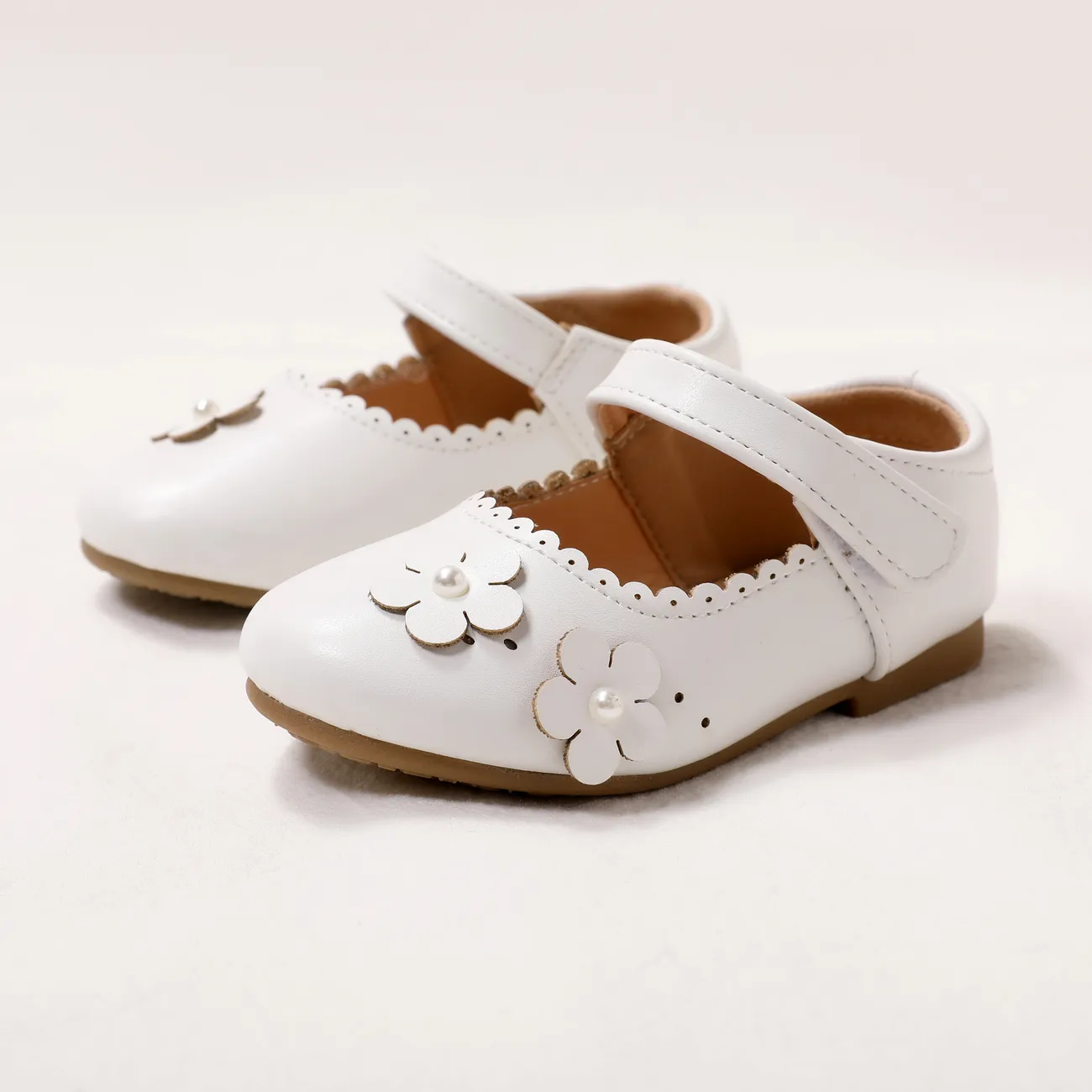 طفل صغير / أطفال فتاة عارضة 3D فرط اللمس الأزهار الفيلكرو أحذية جلدية أبيض big image 1