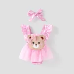 Baby Girl 2pcs Bear 3D Mesh Romper and Headband Set/ Sandals Pink