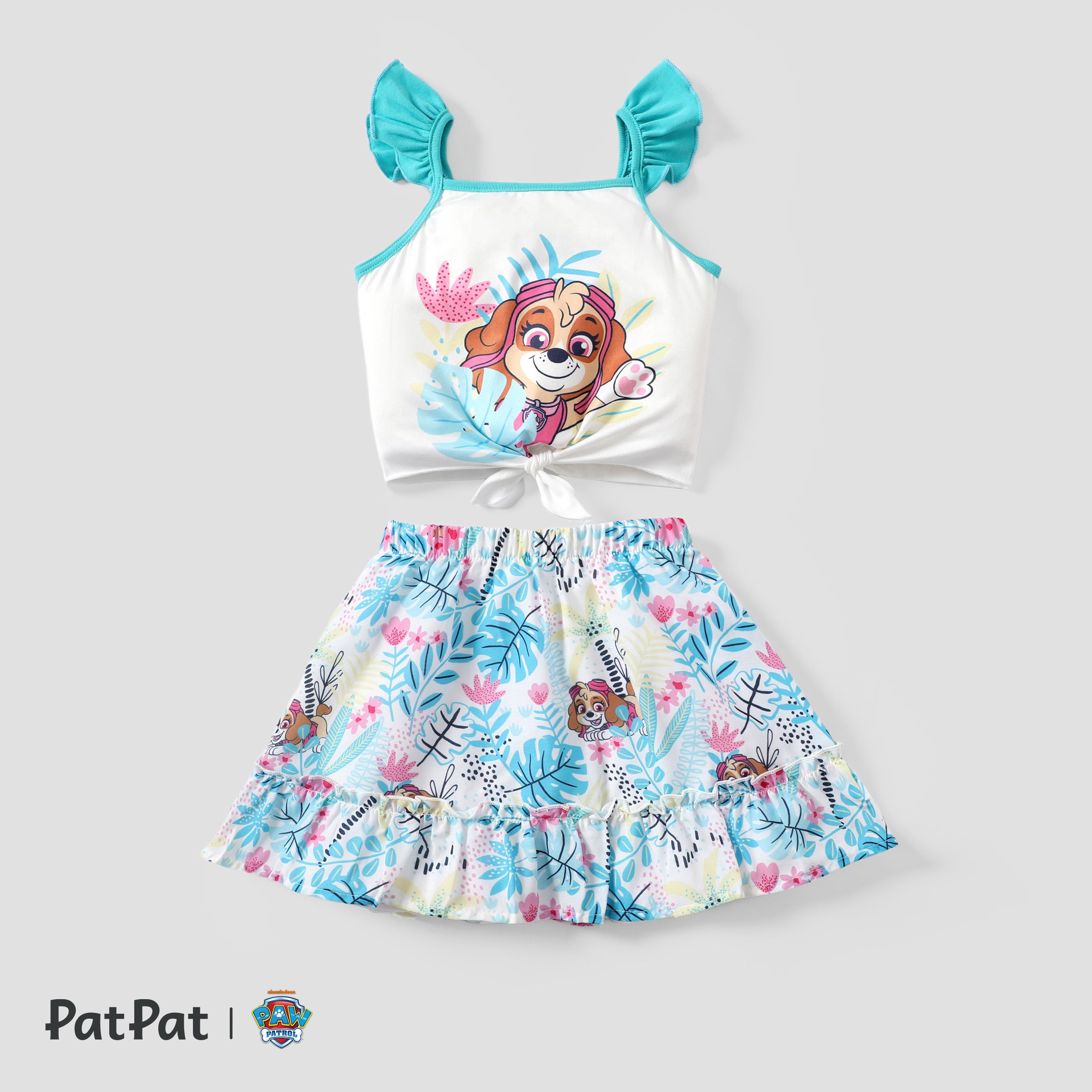 

PAW Patrol 2pcs Toddler Girls Ruffled-Sleeve Waist-twist Top and Floral Print Skirt Set