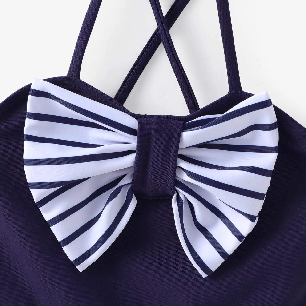 Toddler Girl 2pcs Striped Colorblock One-Piece and Headband Swimsuits Set BLUEWHITE big image 1