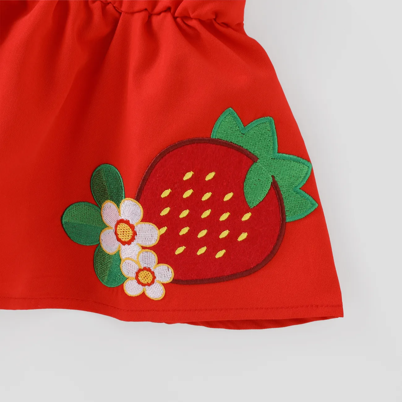 Baby Girl 2pcs Fruit Embroidered Flutter Sleeve Dress and Headband Set Red big image 1