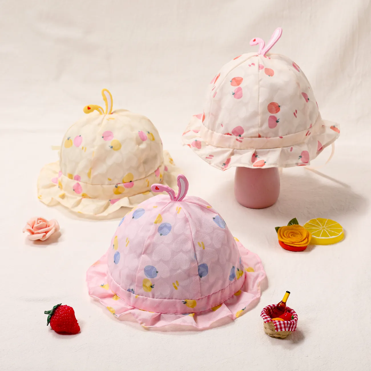Spring and Autumn Printed Baby Fisherman Cap, Sun Protection and Cotton Material Pink big image 1
