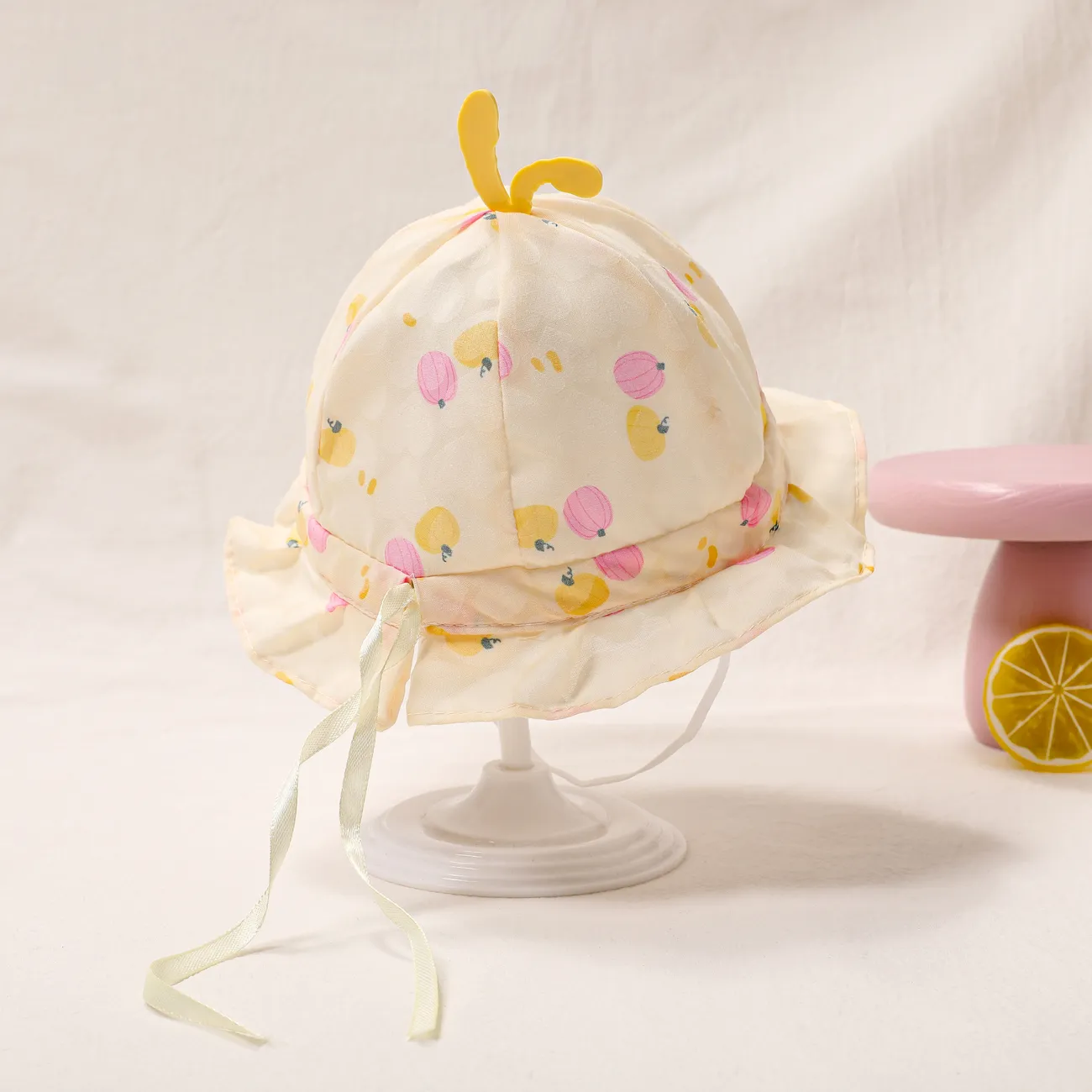 Spring and Autumn Printed Baby Fisherman Cap, Sun Protection and Cotton Material Yellow big image 1