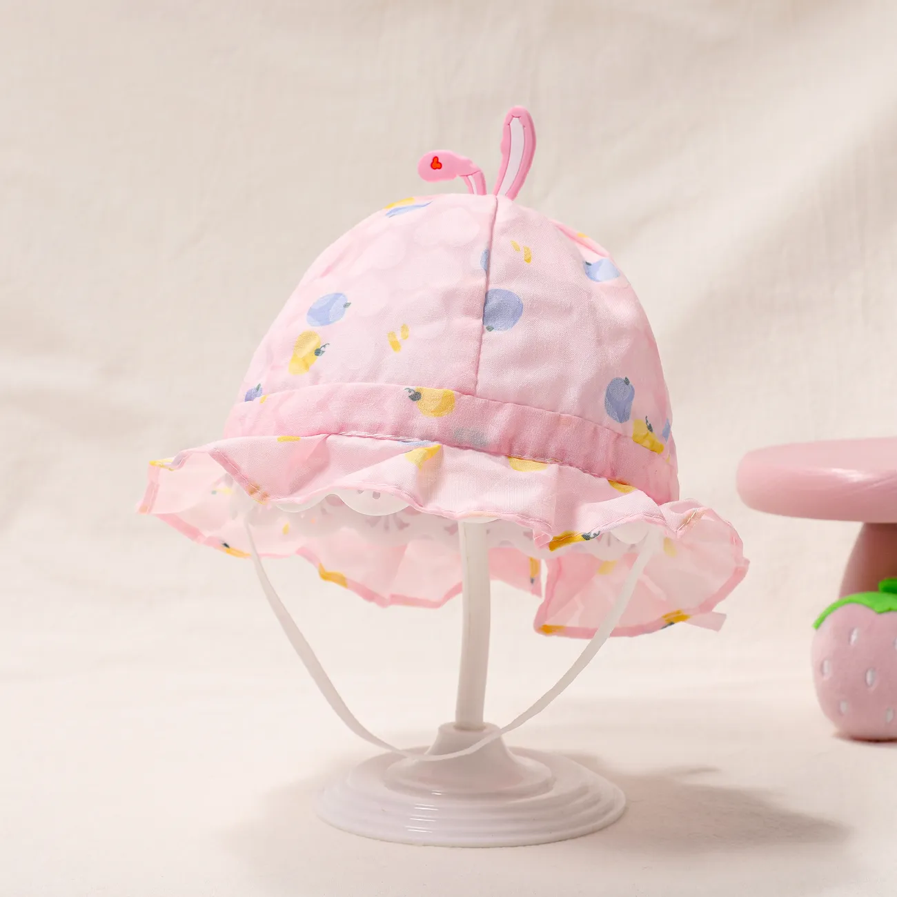 Printemps et automne imprimé bébé pêcheur casquette, protection solaire et coton matériel Rose big image 1